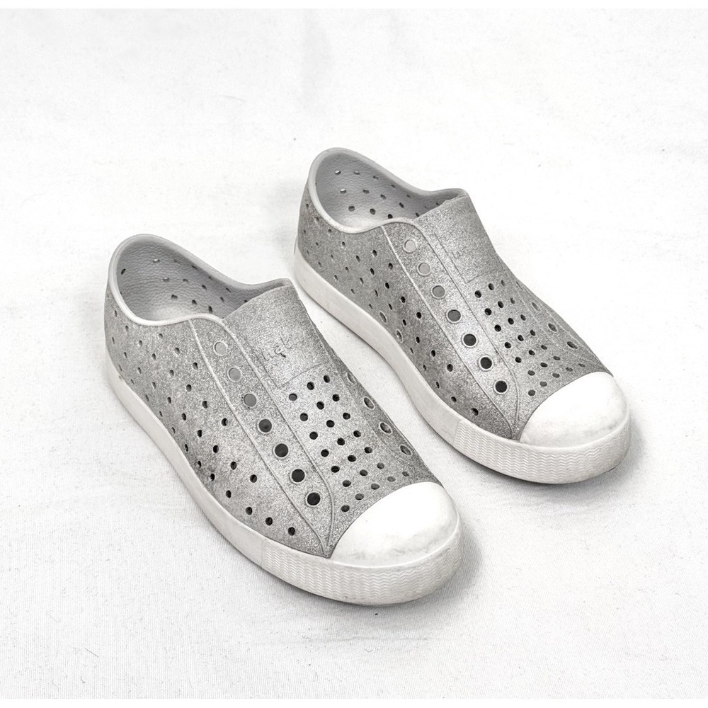 Native Shoes Jefferson Slip On Metallic Bling Glitter White Shell Girls J1